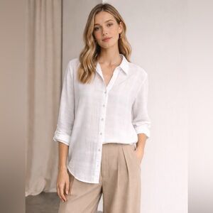 Eden & Olivia White top Textured Button Front Shirt crisp button up